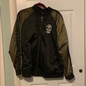 Skeleton Embroidered Bomber Varsity Jacket Black